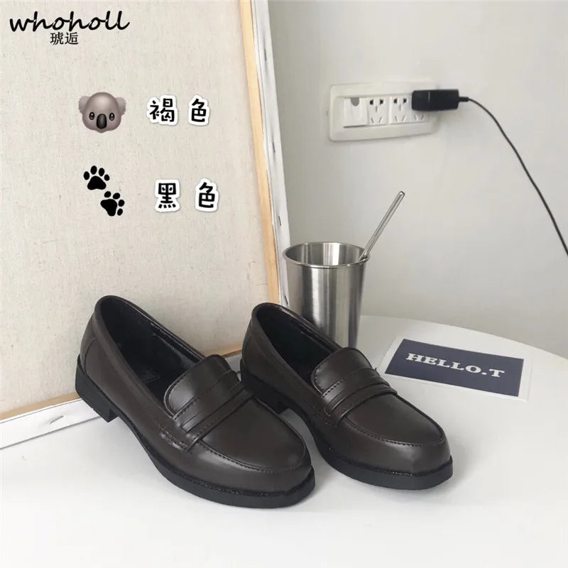 Women Leather Shoes Japanese Academy Girl Middle School Student Brown Black Shoe Animation Maid Use Lolita JK Uniform Shoes [LOL]