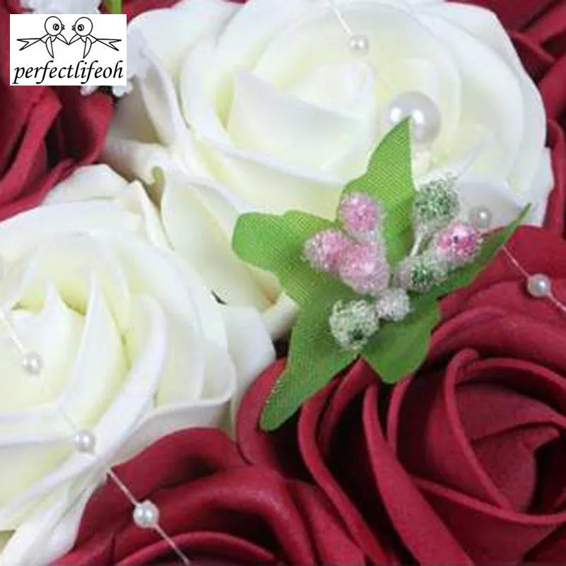 Perfectlifeoh Burgundy Wedding Bouquet Pink/Red/White/Royal Blue Bridal Bridesmaid  Artificial Flower Rose Bride [FLW]