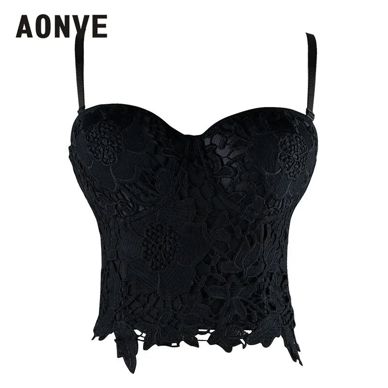 Women Steampunk Corset Bra Tops White Sweat Lace Underwire Bras Bodice Wedding Bridal Bustiers Black Gothic Corsage [GRM] [UND]