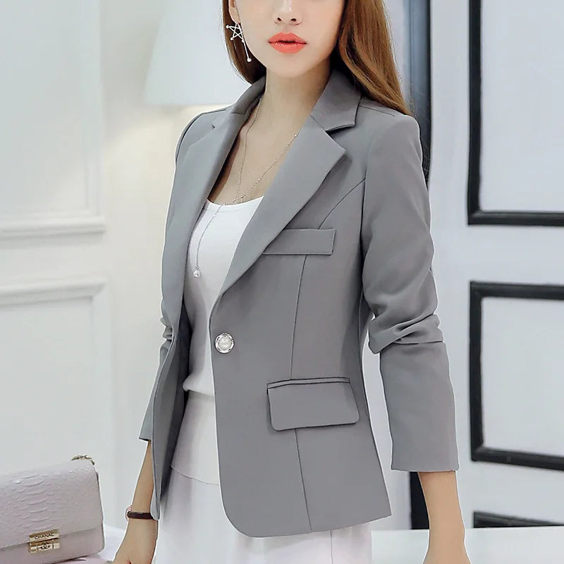 Women's Long Sleeve Top Blazer, Ladies Office Jackets, Slim Blazers, Outerwears Veste Femme Red, Navy Blue, Gray, Short Design [WOM]