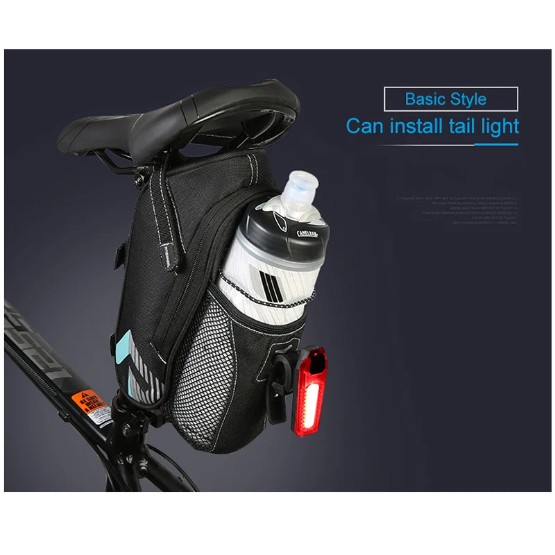 ROSWHEEL Bicycle Rainproof Saddle Bag Outdoor Cycling Mountain Bike Back Seat Tail Pouch Maintenance Tool Bags with taillight [SPT]