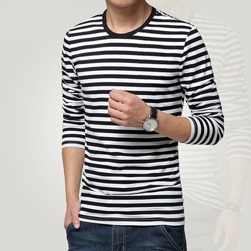 Navy style long-sleeve shirt men T-shirt o-neck stripe t shirt men shirt navy vintage basic 95% cotton shirt [MEN]