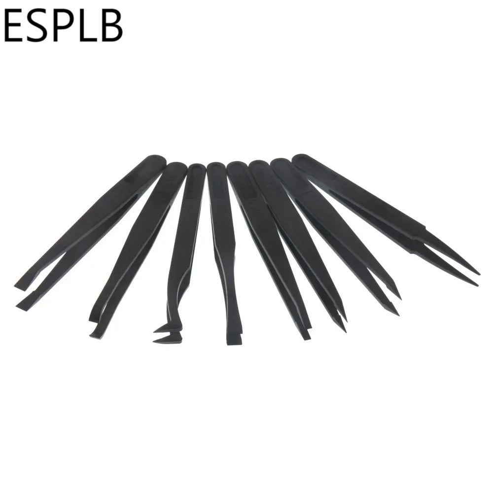 ESPLB 8pcs/Set Anti-Static Plastic Tweezers ESD Curved Straight Forceps Electronic PCB Repair Hand Tools Tweezers [HTO]