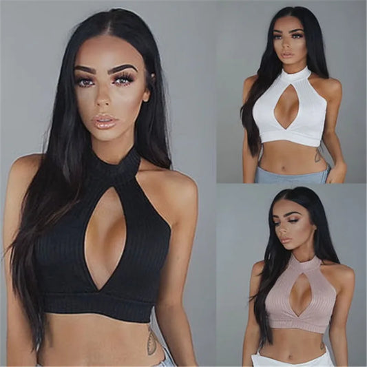 Summer Hot Women Sexy Off Shoulder Bustier Tank Vest Tube Crop Tops Bodycon Solid Clubwear Hole Strapless Bra Tank Vest Outwear [GRM] [UND]