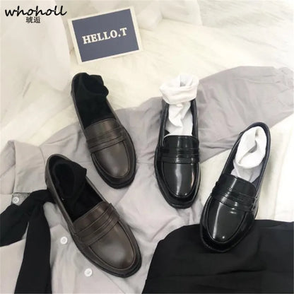 Women Leather Shoes Japanese Academy Girl Middle School Student Brown Black Shoe Animation Maid Use Lolita JK Uniform Shoes [LOL]