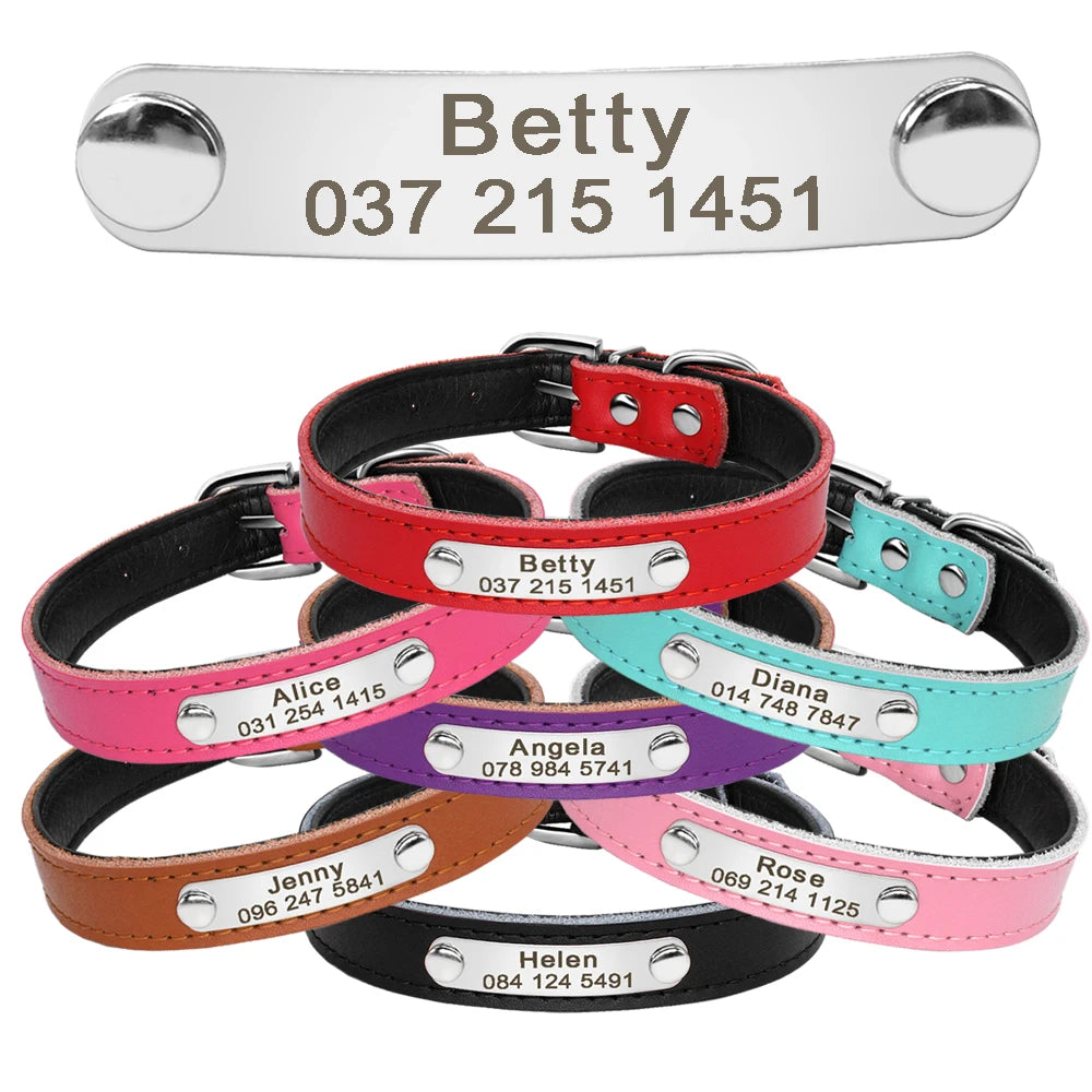 Leather Cat Collar Personalized Cat Collar For Puppy Small Dogs Pet Kitten Nameplate Collar Free Engraving Adjustable [PET]