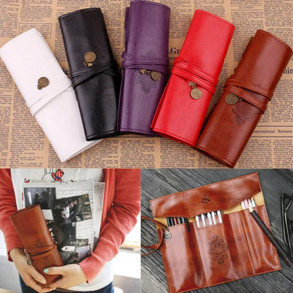 New Style Roll PU Leather Purse Pouch Makeup Pem Pencil Case Cosmetic Bag Retro [CSM]