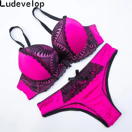 Ludevelop New Women's underwear Set Lace Sexy Push-up Bra And Panty Sets Bow Comfortable Brassiere Young Bra Deep V Lingerie [GRM] [UND]