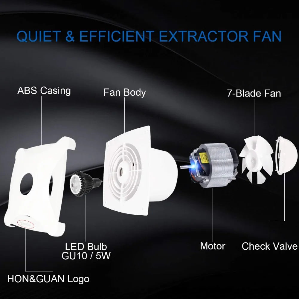 Hon&Guan 6'' Silent Exhaust Fan for Bathroom Kitchen Ventilation Window Ceiling Wall Mount Air Inline Duct Ventilator HGA-150B [HAP]