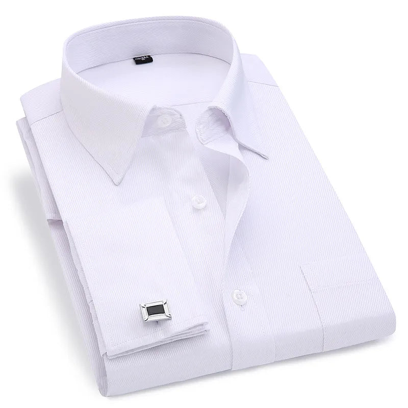 Men French Cuff Dress Shirt 2022 New White Long Sleeve Casual Buttons Shirt Male Brand Shirts Regular Fit Cufflinks Included 6XL [MEN]