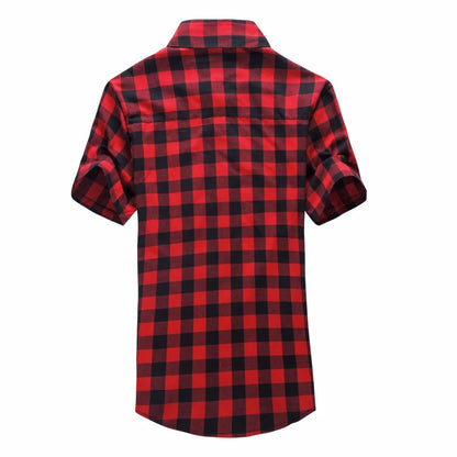 Red And Black Plaid Shirt Men Shirts 2024 New Summer Fashion Chemise Homme Mens Checkered Shirts Short Sleeve Shirt Men Blouse [MEN]