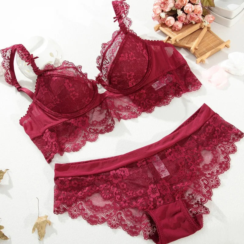 Varsbaby Women Sexy Lace Romantic Temptation Underwear Young Push-Up Underwire Bra Sets [GRM] [UND]