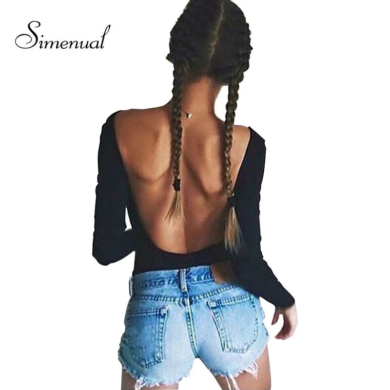 Backless long sleeve autumn bodysuit women 2021 bandage fitness slim black jumpsuits bodysuits sexy hot bodycon overalls clothes [WOM]