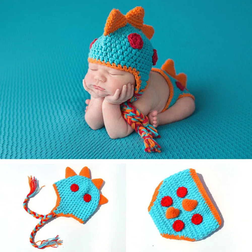 Crocheted Baby Boy Dinosaur Outfit Newborn Photography Props Handmade Knitted Photo Prop Infant Accessories Photo shoot clothes [PHO]