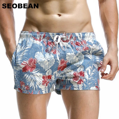 SEOBEAN Summer Hot Short Men Board Shorts Coconut Leaf Pattern Sea Beach Style Men's Shorts Men Quick Dry Shorts Trunks [MEN]