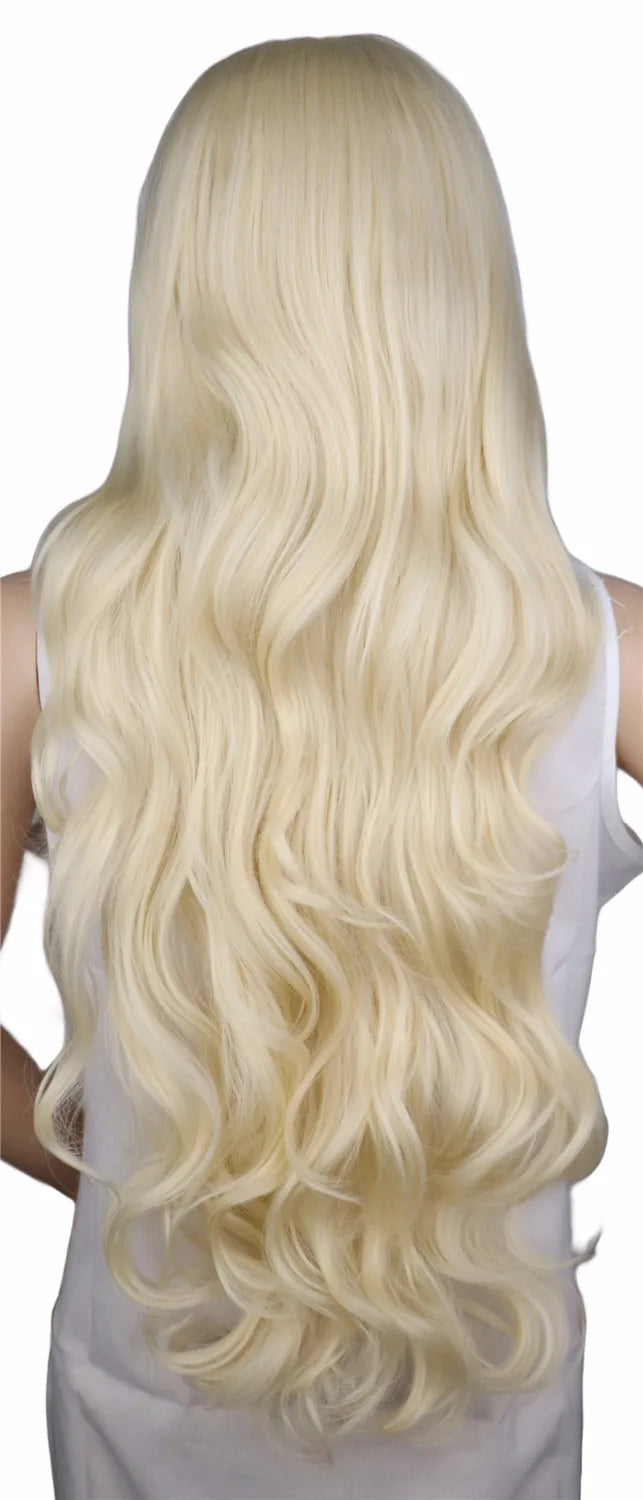 QQXCAIW Long Curly Blonde Wig Cosplay Costume Party Women  70 Cm High-Temperature Synthetic Hair Wigs [COS]