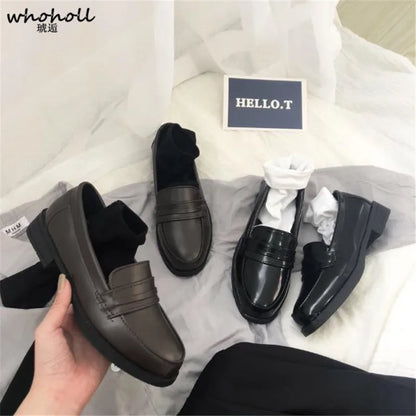 Women Leather Shoes Japanese Academy Girl Middle School Student Brown Black Shoe Animation Maid Use Lolita JK Uniform Shoes [LOL]