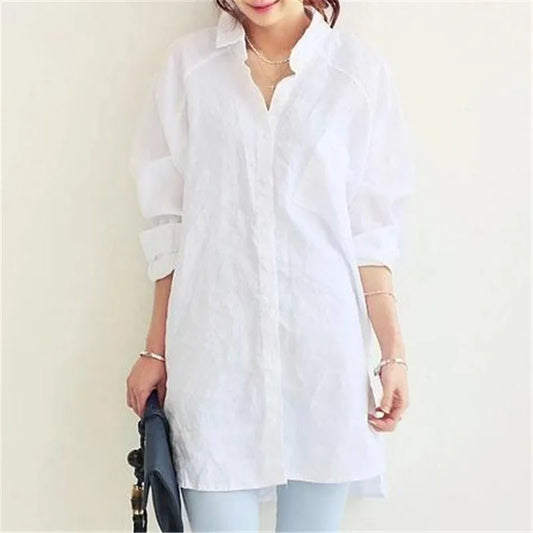 Blouse Womens White Blouses Shirt Spring Summer Blusas Office Lady Elegant Loose Tops and Blouses Casual Linen Women [WOM]