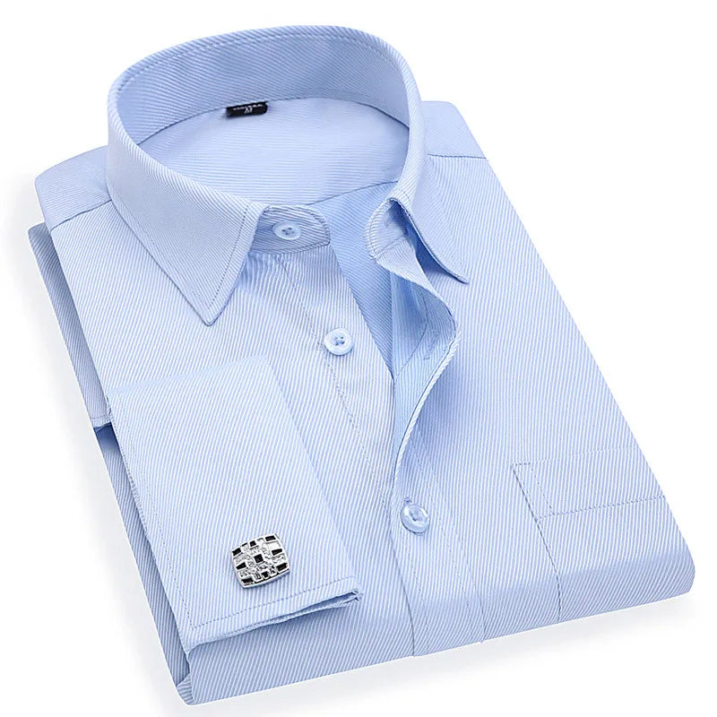 Men French Cuff Dress Shirt 2022 New White Long Sleeve Casual Buttons Shirt Male Brand Shirts Regular Fit Cufflinks Included 6XL [MEN]