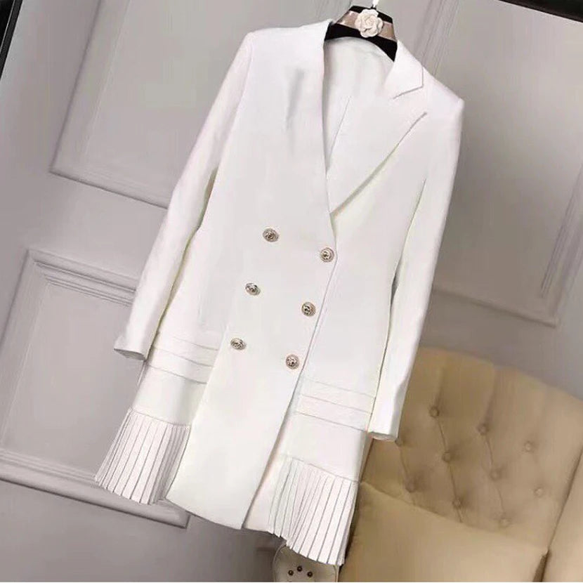 HIGH QUALITY New Fashion 2024 Runway Designer Dress Women's Long Sleeve Notched Collar Double Breasted Buttons Dress [WOM]