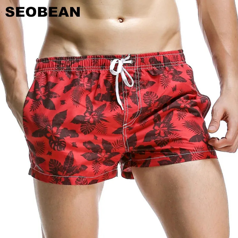 SEOBEAN Summer Hot Short Men Board Shorts Coconut Leaf Pattern Sea Beach Style Men's Shorts Men Quick Dry Shorts Trunks [MEN]