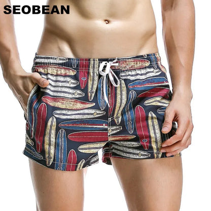 SEOBEAN Summer Hot Short Men Board Shorts Coconut Leaf Pattern Sea Beach Style Men's Shorts Men Quick Dry Shorts Trunks [MEN]