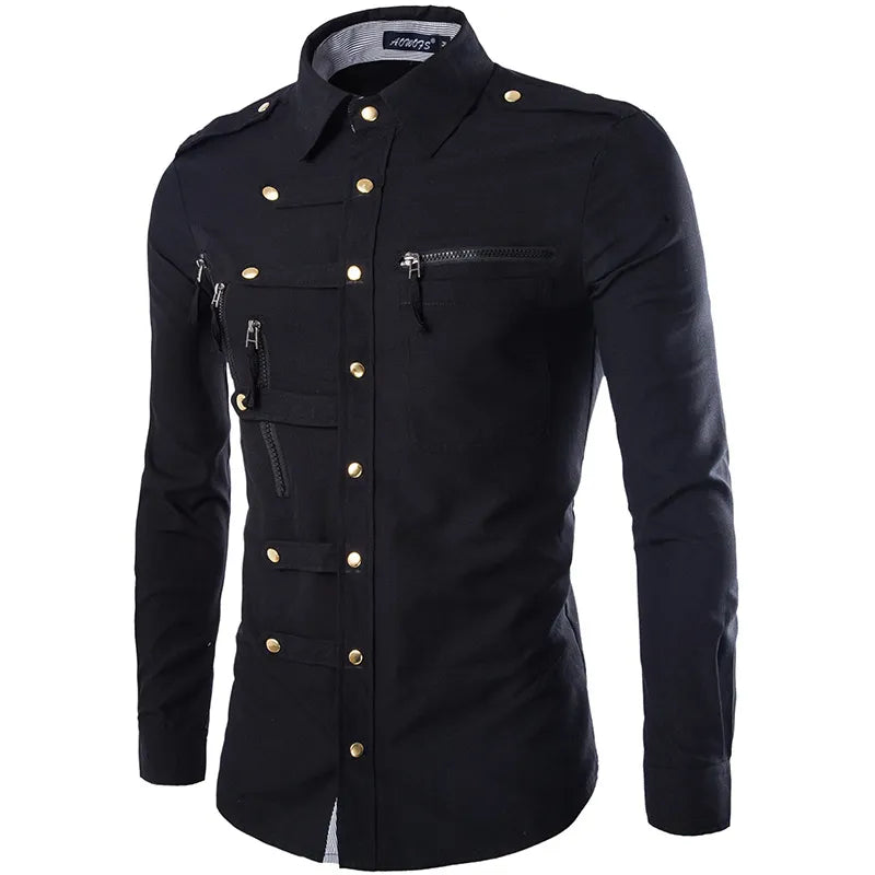 New Arrival Spring/Autumn Men Long Sleeve Cargo Shirt Casual Slim Fit Fashion Epaulet Double Pocket Mens Dress Shirt M L XL XXL [MEN]