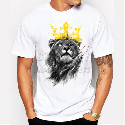 short sleeve king of lion printed t-shirt funny tee shirts Hipster O-neck cool tops [MEN]