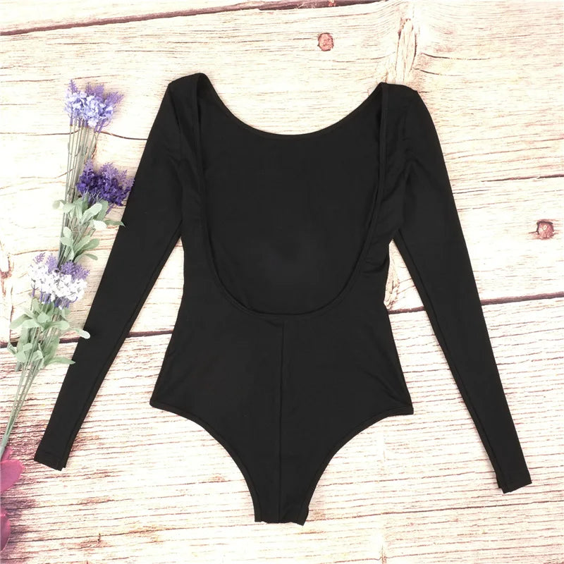 Backless long sleeve autumn bodysuit women 2021 bandage fitness slim black jumpsuits bodysuits sexy hot bodycon overalls clothes [WOM]