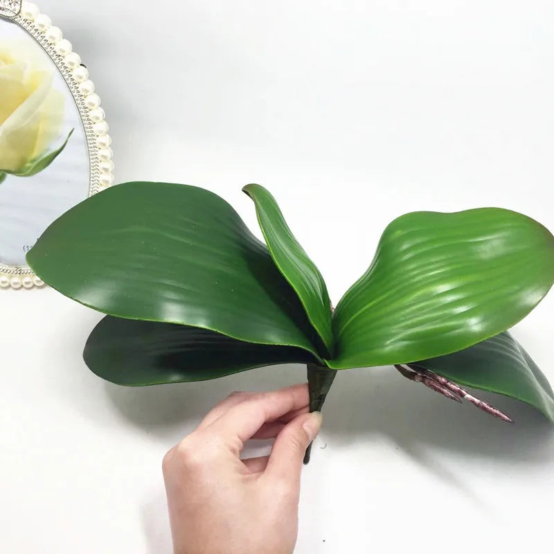 Artificial flower Orchid leaves quality PU gluing texture leaves DIY potted flower arrangements [FLW]