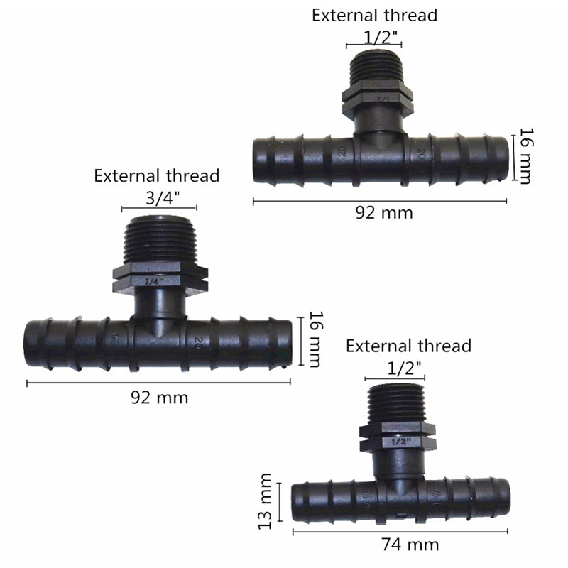 Hose Barbed Tee Connectors with Threaded Agriculture Irrigation Connections to DN16 DN20 Garden Hose Splitter 5 Pcs [GAR]