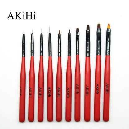 AKiHI Nail Art Painting Draw Brush with Metal Cap Professional Acrylic UV Gel Nail Polish Manicure Pen Liner Flat Round [BEU]