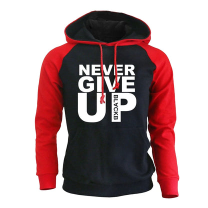 Never Give Up Letter Printed Mens Sweatshirt Hoodies Fashion Streetwear Male Hoodie Autumn Winter Fleece Hoody Men [MEN]