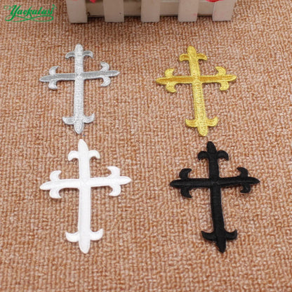 Gold Jesus Crosses Embroidery Patches Church Appliqued Lace Trims Iron on 3D Cosplay Costume 7.5*10CM Diy [COS]