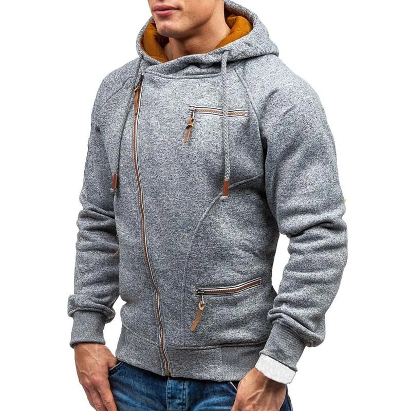 New Hoodie Men 2021 Autumn Casual Solid Long Sleeve Mens Hoodies Sweatshirts Slim Zipper Hoody Sweatshirt Men Hooded Streetwear [MEN]