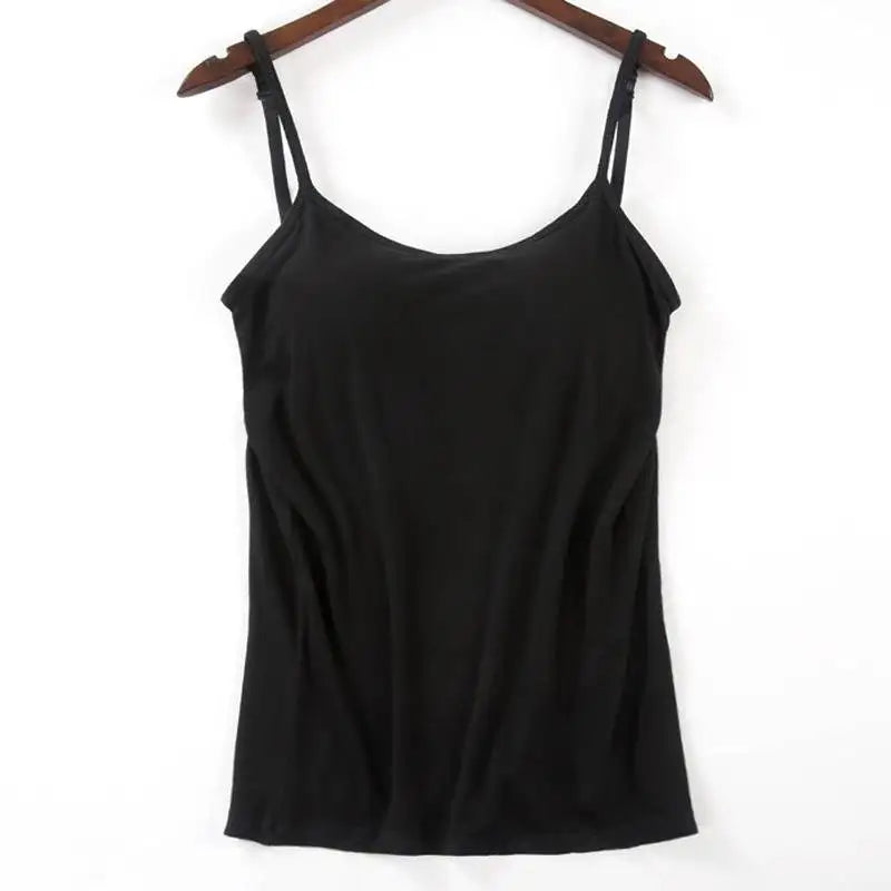 Padded Bra Tank Top Women Modal Spaghetti Solid Cami Top Vest Female Camisole With Built In Bra  Fitness Clothing [GRM] [UND]