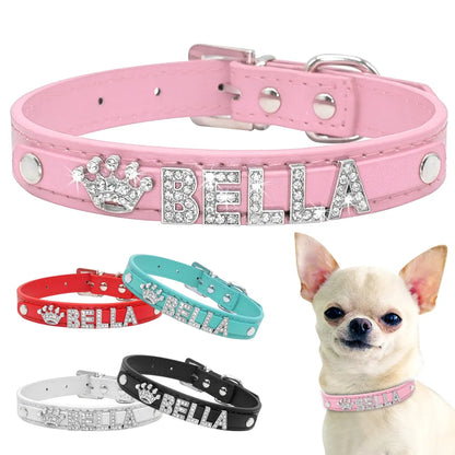 Bling Rhinestone Puppy Dog Collars Personalized Small Dogs Chihuahua Collar Custom Necklace Free Name Charms Pet Accessories [PET]