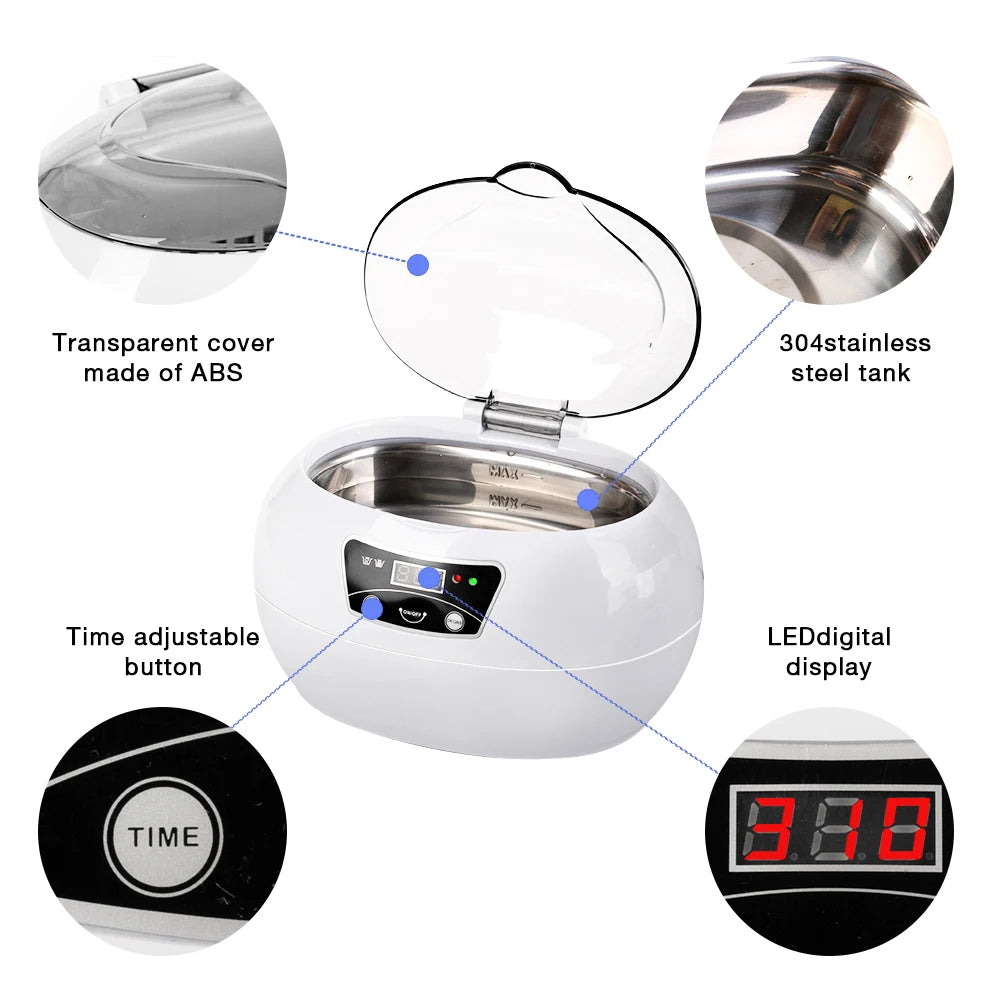 Chovery 600ml Ultrasonic Cleaner Bath Timer for Jewelry Part Glasses Manicure Stones Cutters Dental Razor Brush Ultrasound Sonic [HAP]