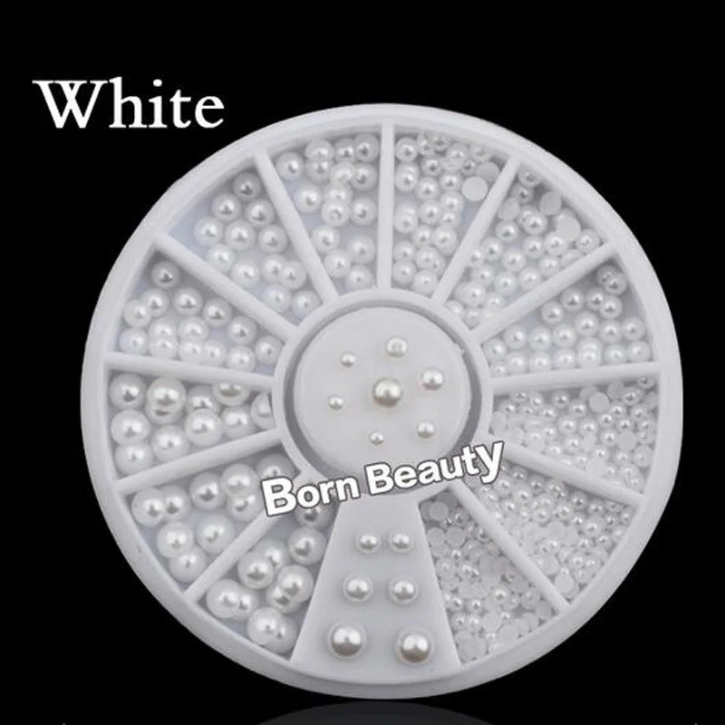 Mix Sizes White Nail Art Tips Half Pearls 3d Nail Beads Rhinestone Decoration DIY Beauty Salon Manicure Supply [BEU]