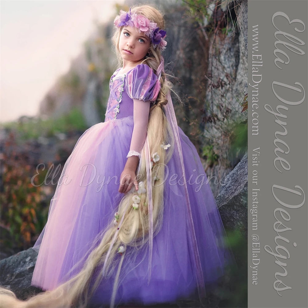 Fancy Girls Princess Sofia Rapunzel Dress Children Gorgeous Floor Length Ball Gowns 2020 Summer Girls Tangled Cosplay Costume [COS]