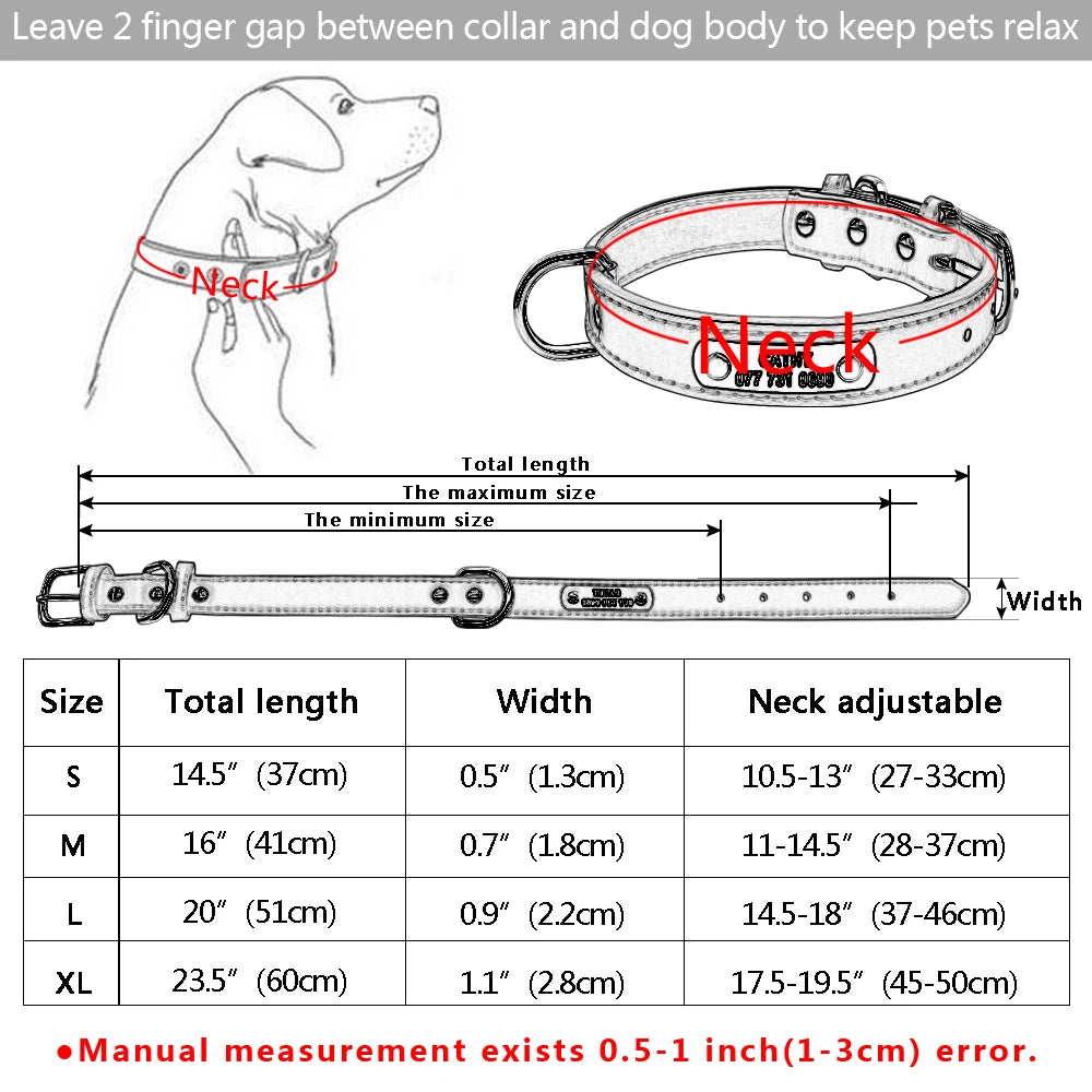 Large Durable Personalized Dog Collar PU Leather Padded Pet ID Collars Customized for Small Medium Large Dogs Cat 4 Size [PET]