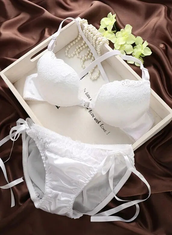 New sexy lace Beauty Back Bra bowknot fashion bra set vs sexy underwear sexy women bra set gathered push up bra brief set [GRM] [UND]