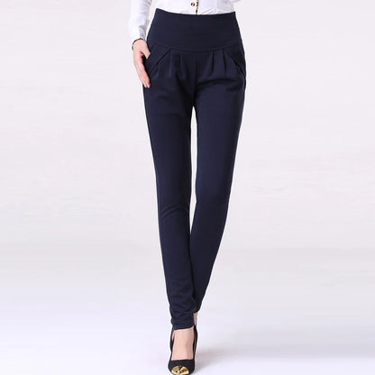 High Waist Harem Pants For Women Chic Pleated Stretch Straight Trousers Womens Elegant Office Lady Vintage Casual Pants [WOM]