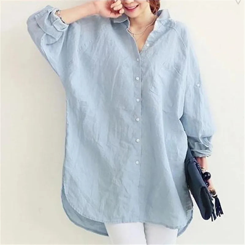 Blouse Womens White Blouses Shirt Spring Summer Blusas Office Lady Elegant Loose Tops and Blouses Casual Linen Women [WOM]