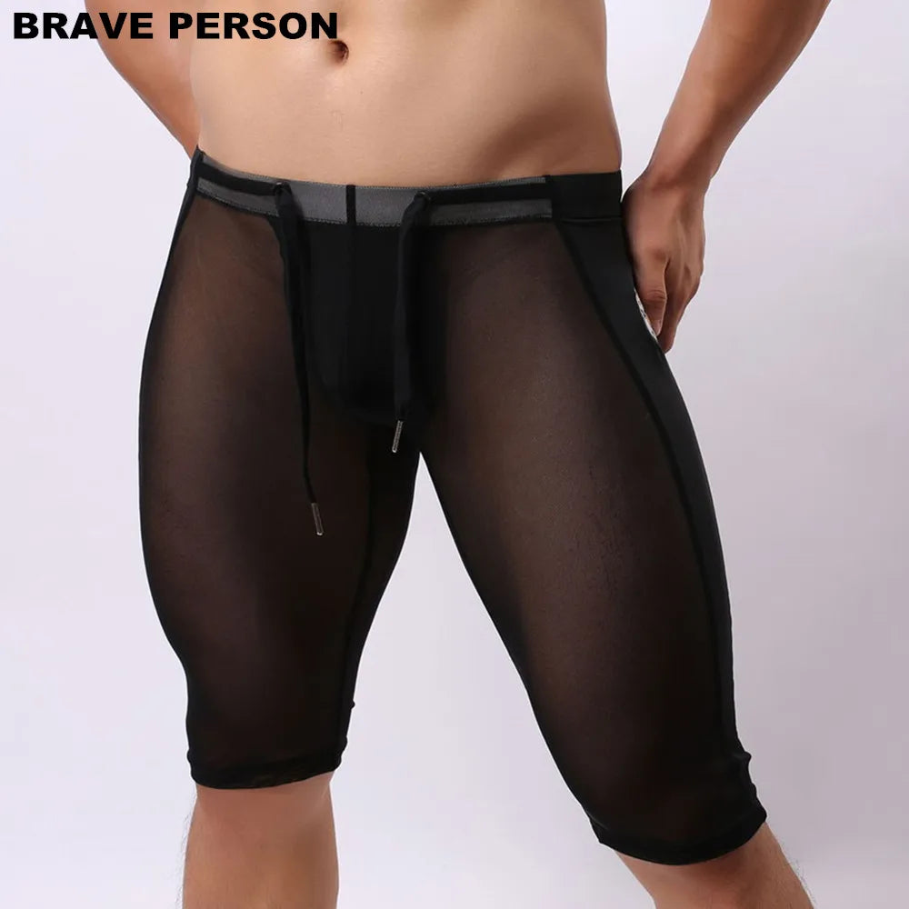 BRAVE PERSON Men's Sexy Transparent Beach Wear Shorts Man Board Shorts Multifunctional Knee-length Tights for Men Trunks Shorts [MEN]