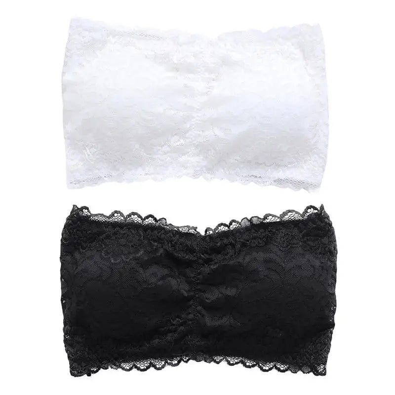 Women's Sexy Casual Lace Wrap Padded Tube Top Black Strapless Crop Top Bra Elastic Lace Push UP Cross Tops [GRM] [UND]