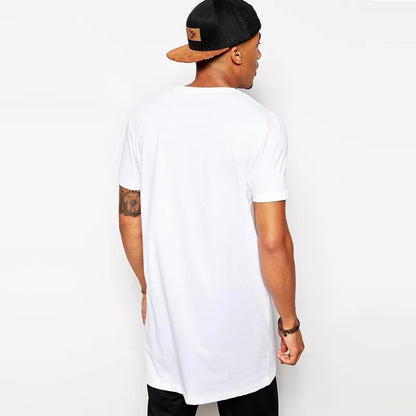 Men's Cotton Clothing White Long T-Shirt Hip Hop Men T-Shirt Extra Long Length Man Tops Tee Long Line Tshirt For Male [MEN]