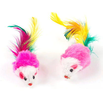 Cute Mini Soft Fleece False Mouse Cat Toys Colorful Feather Funny Playing Training Toys For Cats Kitten Puppy Pet Supplies [PET]