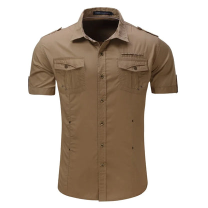 Men Cargo Shirt Casual Shirt Solid Short Sleeve Shirts Multi Pocket Work Shirt Plus Size 100% Polyester Tops [MEN]