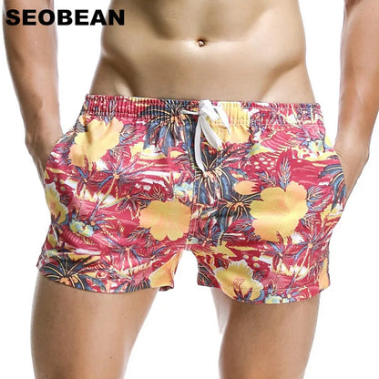 SEOBEAN Summer Hot Short Men Board Shorts Coconut Leaf Pattern Sea Beach Style Men's Shorts Men Quick Dry Shorts Trunks [MEN]